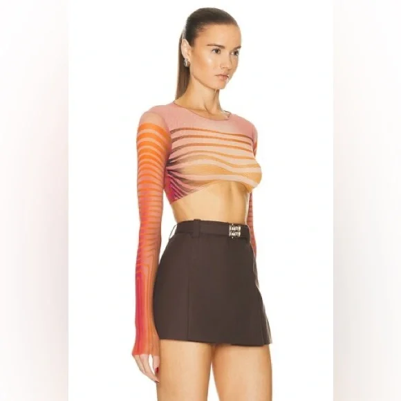 [jean paul gaultier] body morphing stripes crop mesh top - Picture 2 of 14